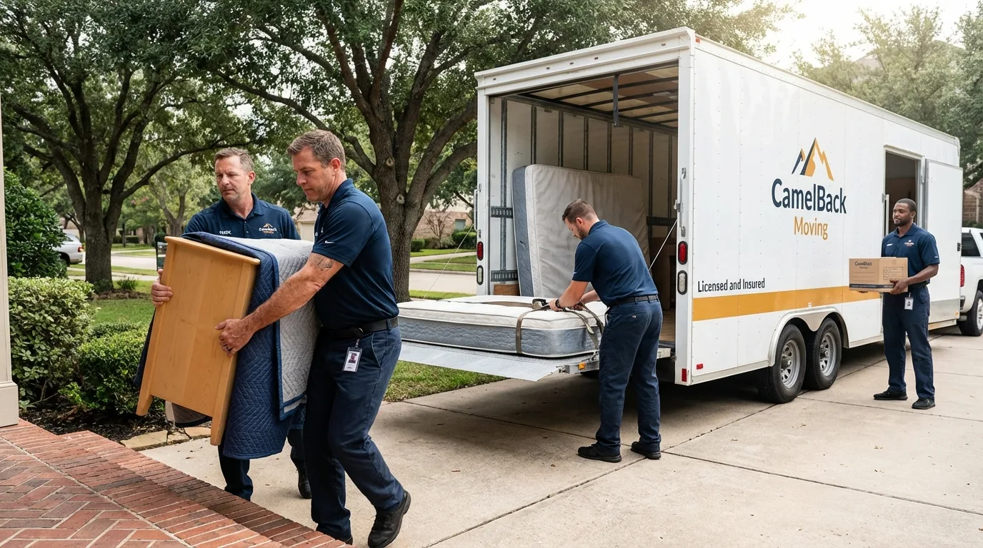 Crew loading residential truck for cross-state move from Hagerman, NM