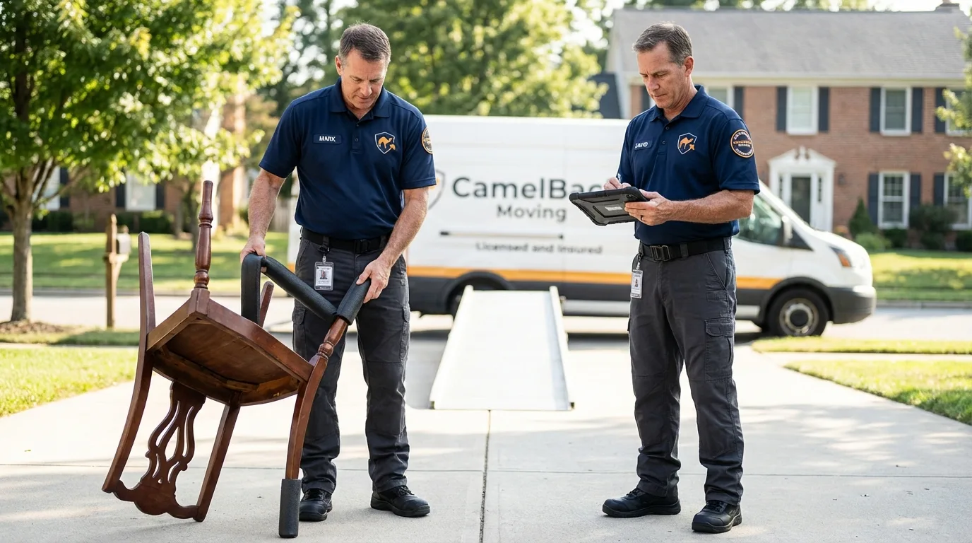 Movers inspecting furniture for damage prevention before loading in Hagerman, NM
